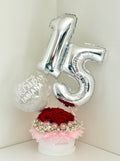 Number Balloon Bouquet with Fresh Red Roses and Chocolates