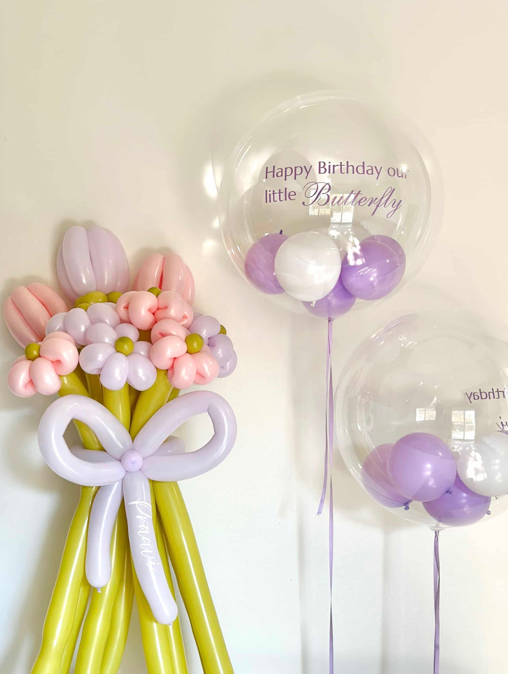 Lavender Bubble with Pastel Flower Bouquet Package