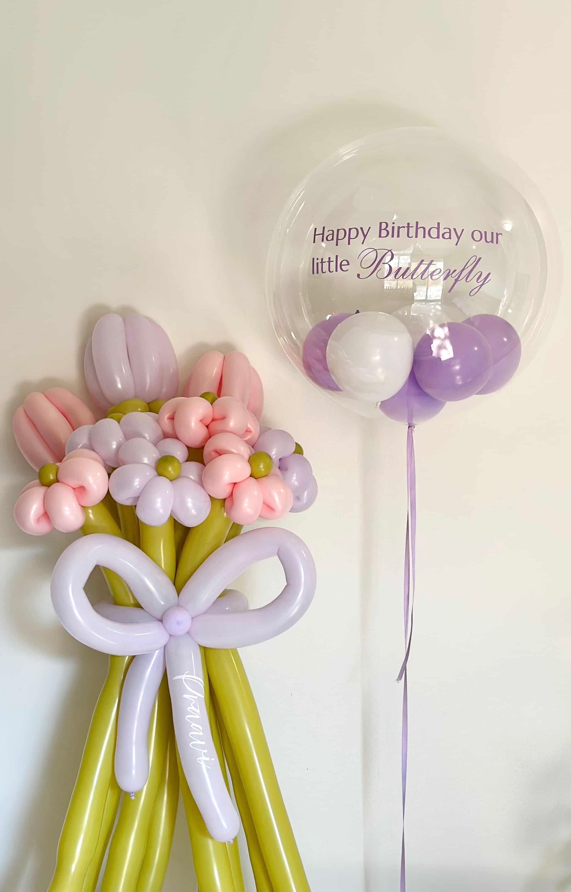 Lavender Bubble with Pastel Flower Bouquet Package