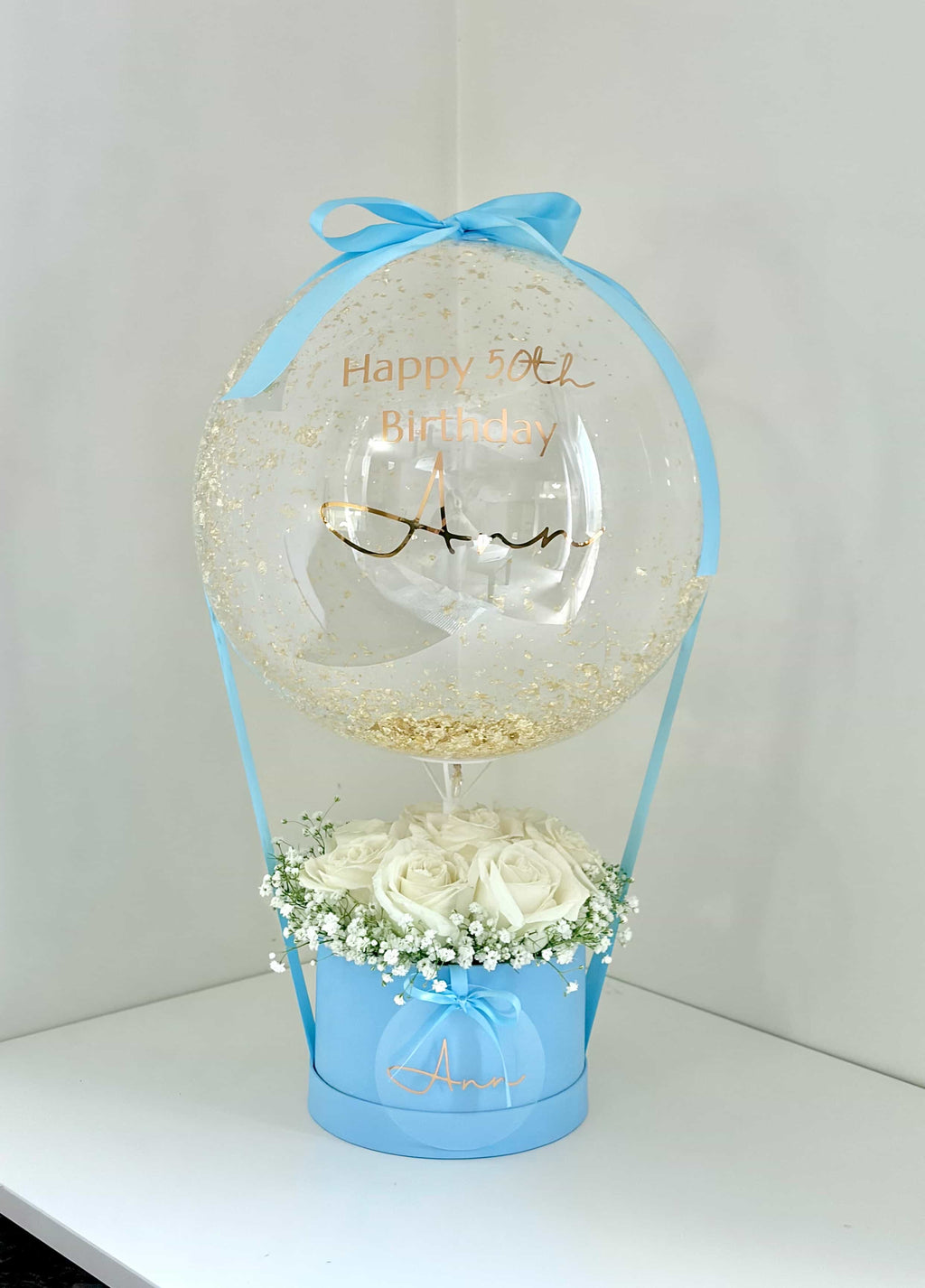 Classic Balloon Bouquet with Fresh White Roses