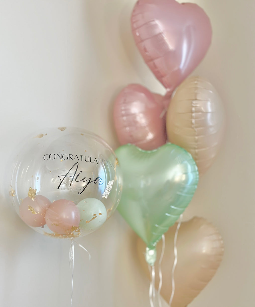 Helium Filled Bobo Balloon with Foil Hearts