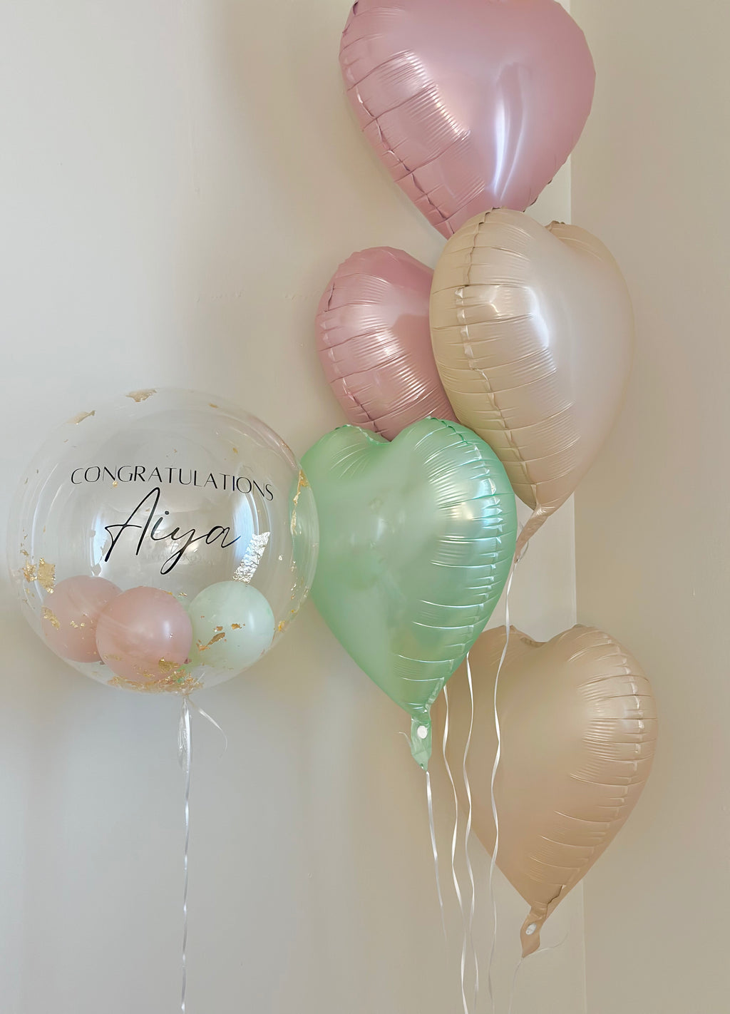 Helium Filled Bobo Balloon with Foil Hearts
