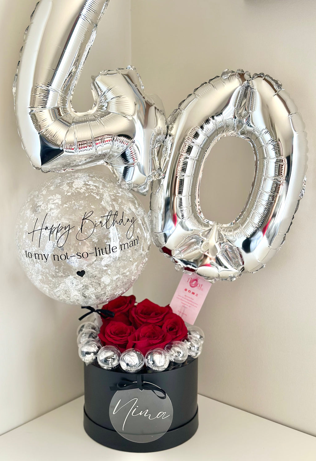 Number Balloon with Fresh Roses and Chocolates