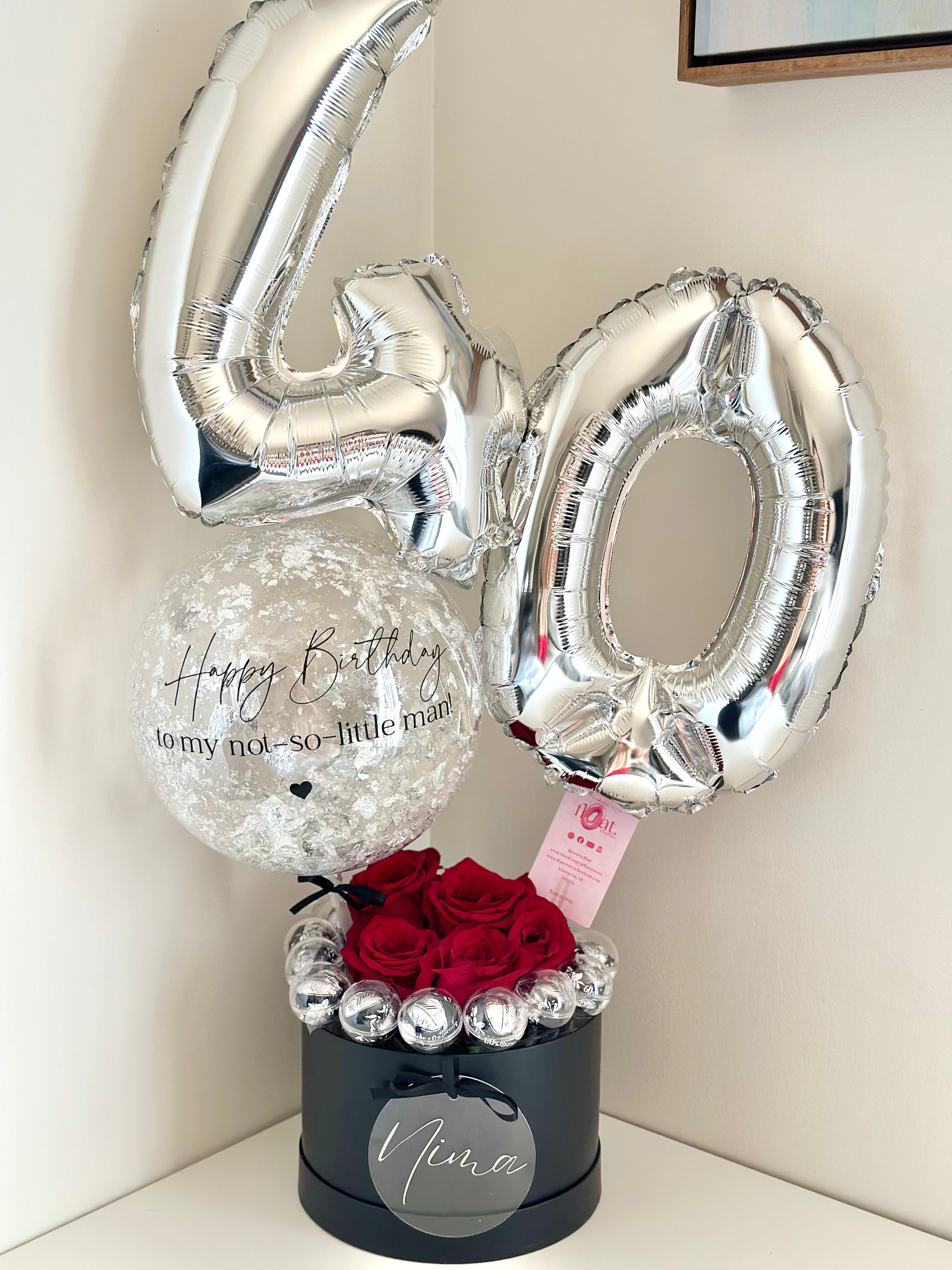 Number Balloon with Fresh Roses and Chocolates
